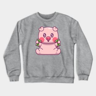 Cute pig holding paper money Crewneck Sweatshirt